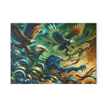 Tempered Glass Jaguar Cutting Board with Graffiti Jungle Art